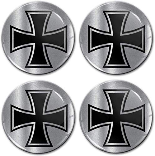 Biomar Labs® 4 x 60mm Aufkleber 3D Silikon Iron Cross Eisernes Kreuz Silber Für Radkappen Nabenkappen Radnabendeckel Rad-Aufkleber Nabendeckel A 8660