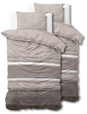 Bettwäsche 4teilig 135cm x 200cm 4teilig braun - Streifen - weich & bügelfrei Bettbezüge mit Reißverschluss - Bettwäsche Set mit 2 Kissenbezüge 80cm x 80cm