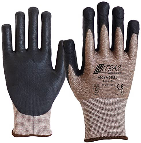 Nitras 6655 STEEL Schnittschutzhandschuhe - Stich- & Schnittschutz-Arbeitshandschuhe - EN 388 - Braun/Schwarz - 10/XL