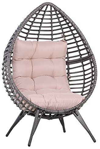 Outsunny Fauteuil Cocon Oeuf sur Pied Design dim. 101L x 89l x 156H cm Coussin Beige déhoussable Grand Confort Inclus métal résine Grise