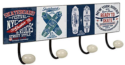 Lashuma Blech Schild Handtuchhaken Metall, Vintage Wandgarderobe Motiv: Skaten, 4er Hakenleiste Größe: 40x15,5 cm