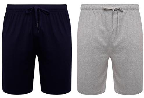 Sock Stack Mens Lounge Shorts Pyjama Jersey PJ Short for Men Organic 60% Cotton Rich Pajama Pack of 2, Navy/Grey XX Large
