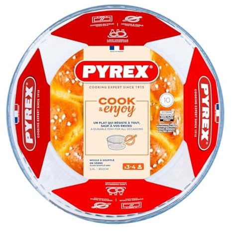 Pyrex Classic Bake and Enjoy Glass Souffle Dish 21cm 2.5 Litre Transparent (Pack of 2)