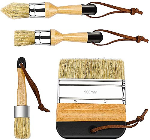 4 Stück Wachspinsel malen Pinsel Kreidefarbe Wachs Aquarell Acryl Flachpinsel Pinselset Künstler Set Reine Borsten handgefertigt Komplettset Rundpinsel Kreidefarbe Home Decor Zum Auftrgen von Wachs