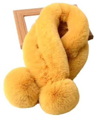 Duories Damen Schal Winter Plüsch Schal,Weich Warm Flauschig Faux Kaninchenfell Winterschal Herbstschal Kunstpelz Fellkragen Schal Schlauchschal Loop Schals HalstüCher für Frauen Mädchen,Gelb