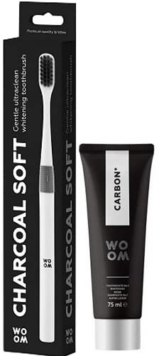WOOM CARBON+ CHARCOAL Set Black SOFT Zahnbürste Aktivkohle Zahnpasta