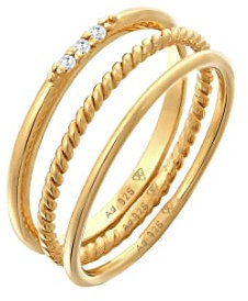 Elli Ring Damen Stacking Basic 3er Set mit Zirkonia Kristallen in 925 Sterling Silber