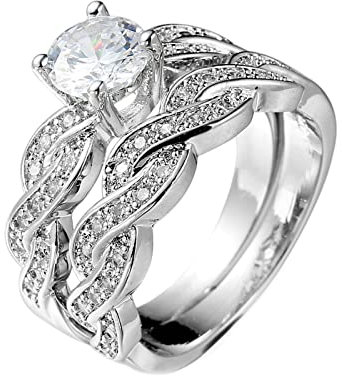 Dsnyu Bernstein Ring Damen Silber, Rund Weiß Zirkonia Unendlichkeit 2Pcs Ring Set Siegelring Damen mit Gravur Silber 65 (20.7)