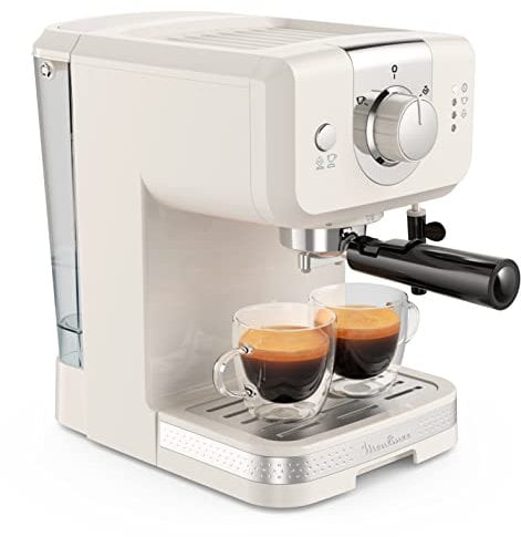 Moulinex Cafetera espresso ajustes manuales, accorio baristas, calentador tazas, blanco