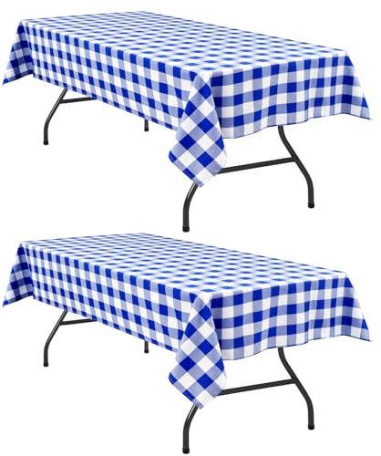 Hiasan Karierte rechteckige Tischdecke, wasserdicht, 152,4 x 304,8 cm, Buffalo Plaid Tischdecke für Outdoor, Picknick, Frühlingsparty, Esszimmer, Königsblau und Weiß, 2 Stück