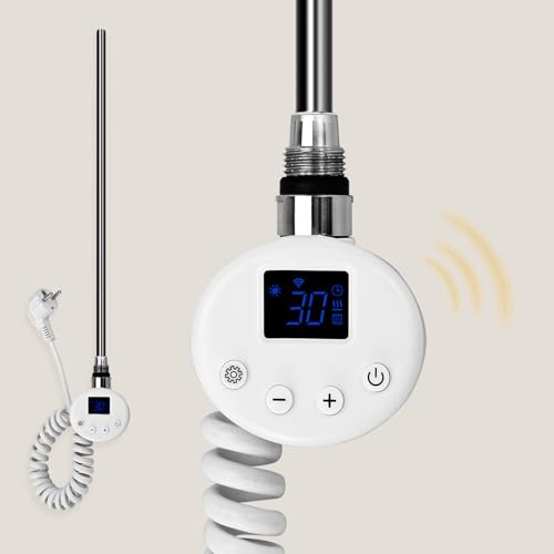 S'AFIELINA Heizstab für Badheizkörper 1200W, WLAN, programmierbar, Weiß | Heizstab Badheizkörper mit Thermostat, Temperaturregelung, Edelstahl-Heizelement, für Handtuchheizkörper und Heizkörper