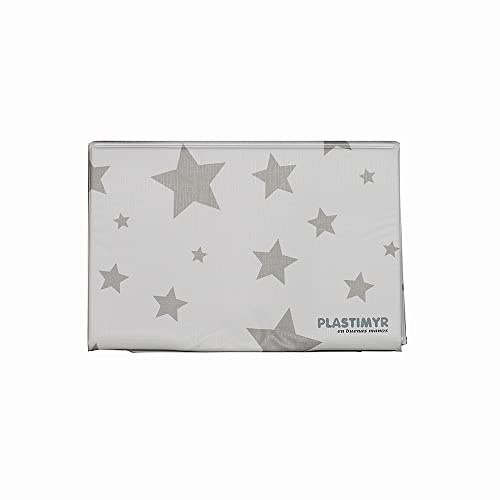 PLASTIMYR Tragbare Wickelunterlage | wasserdicht und leicht zu reinigen | sicheres Material ohne Phthalate | Maße geöffnet: 78 x 45 cm, geschlossen: 29 x 20 cm, tragbar, weiße Sterne, PVC