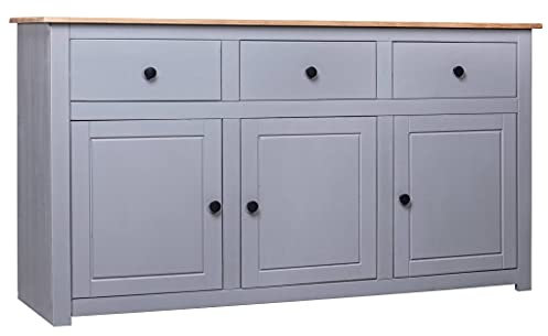 Hommdiy Sideboard Massivholz Panama-Kiefer 135 x 40 x 80 cm Grau