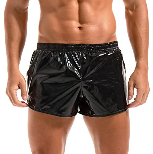 Amy Coulee Herren Metallic Boxershorts Sexy Glänzende Shorts mit Taschen