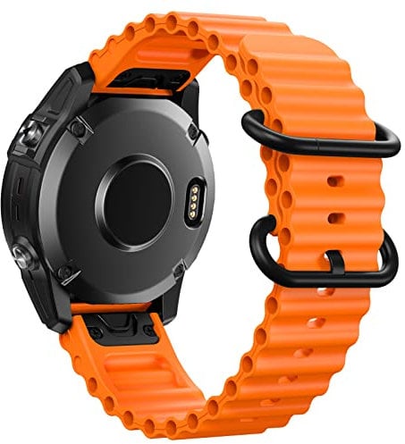 NotoCity Armband für Garmin Fenix 5/ Fenix 6/Fenix 7, 22mm Quick Fit Ocean Wave Soft Silikon Armband für Fenix 5 Plus/Fenix 6 Pro/Forerunner 935/Forerunner 945/Forerunner 955/Instinct Orange