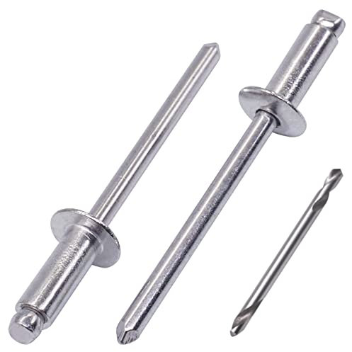 SKIR'CO (400 Stück) Aluminium Blindnieten 4,0 x 10 mm, Aluminiumdorn, Popnieten, Kuppelkopf, ein Bohrer im Lieferumfang enthalten