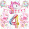 4 Jahre Einhorn Geburtstagsdeko Mädchen, 4. Rosa Geburtstag Deko mit Birthday Banner,3D Einhorn Luftballons,Groß Folie 4 Number, Kindergeburtstag Deko 4 Jahre, Rosa Weiß Luftballons Party Geburtstag
