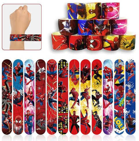 VOCDEMERI Party Mitgebsel 12 Kinder Slap Bands Schnapparmband für Kinder mit 4 Tattoo Aufkleber für Kinder Party Geschenk Mitgebsel