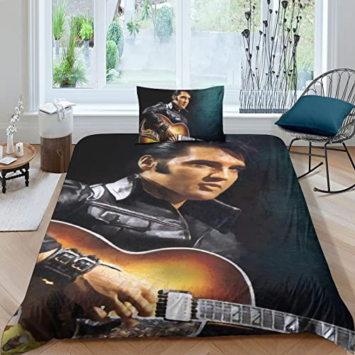 taimowei Elvis Presley 3D Print Betten Set Bettwäsche Set Microfaser Qualität Reißveschluss Bettbezug-Set Mit Kissenbezug Für Schlafzimmer, Weiche Bequemer Single(135x200cm)