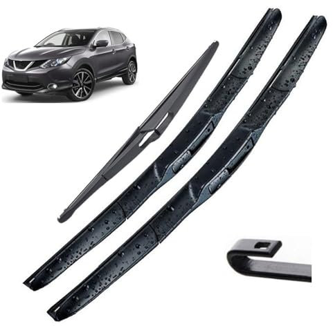 Juego de 3 limpiaparabrisas delanteros y traseros compatible con Nissan Qashqai J11 2018 2017 2016 2015 2014 2013 2617 12