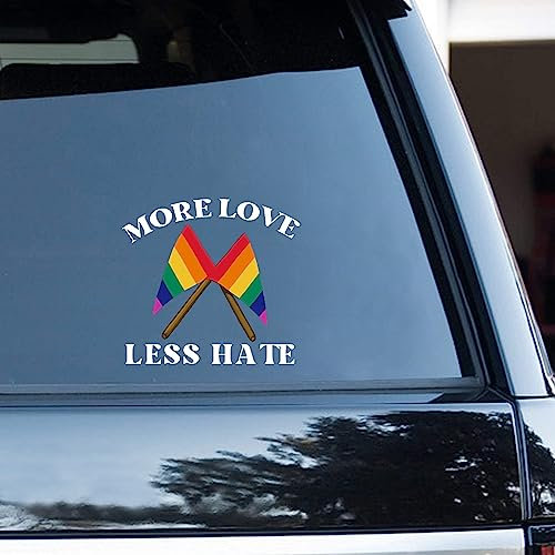 Yelolyio More Love Less Hate Aufkleber für Wasserflaschen, Telefon, Laptop, Skateboard, Auto, LGBT Pride Gay Lesben Fenster Auto Vinyl Aufkleber, Stoßstangenaufkleber, 2er Set 15 Zoll