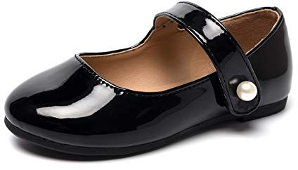 HEVA Klassische Mary-Jane-Schuhe für Mädchen mit Klettverschluss, Flache Schuhe für Hochzeitskleider Schulschuhe(8UK 25EU,Schwarz)