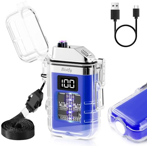 Bistfy Feuerzeug Elektrisch, Dual Lichtbogen Feuerzeug mit Digitaler Bildschirm &Licht, USB C Aufladbar Plasma feuerzeug, Wasserdicht & Winddicht Feuerzeug für Camping Wandern Outdoor Survival Kits