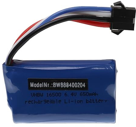vhbw Batterie Compatible avec Wltoys 18628, 18629 modéle RC (650mAh, 6,4V, Li-ION, 54 x 32 x 17 mm)
