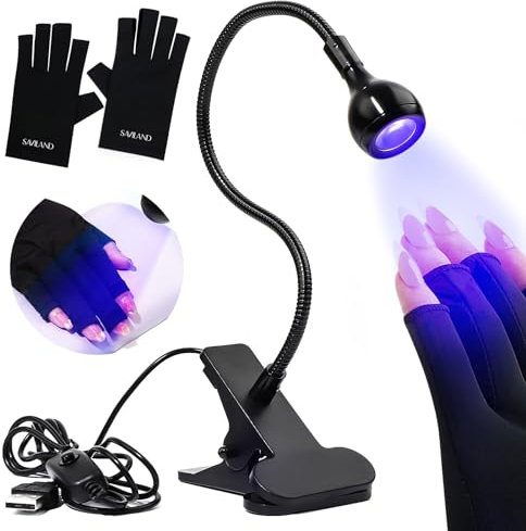 Saviland UV Lampe für Gelnägel - Flexibles Design Mini LED Nagellampe mit Sicherungsclip, Drehbarer Nageltrockner Nail Art Led Lampe Nägel zum Aushärten von Gel (3W Schwarz)