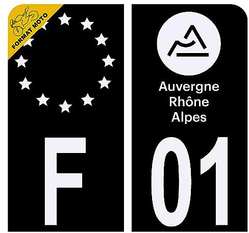 HADEXIA Aufkleber für Nummernschild, Motorrad, Département 01 Ain, Schwarz
