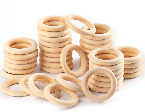 WELHAEPI Holzringe zum Basteln, 30 Stk Holz Ringe, Natürliche Holz Makramee Ringe, Unvollendete Hölzern Holzringe für DIY Schmuck Armband Makramee Anhänger Hängende Dekoration Ringe - 60mm