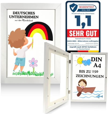 Bada Bing 2er Set Bilderrahmen A4 für Kinderzeichnungen in weiß - Kunstfotorahmen aufklappbar mit Frontöffnung für bis zu 150 Kinderbilder - Befüllbarer Fotorahmen - Rahmen Sammeln Bildern