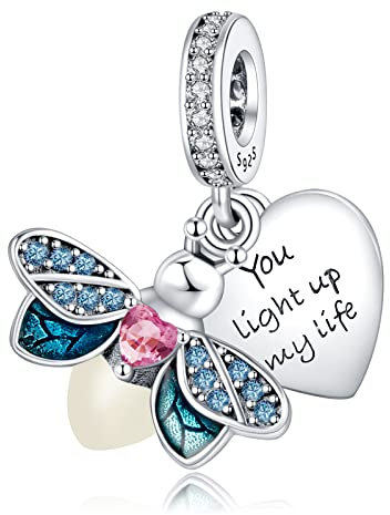 Amuefer Glow in the Dark Firefly Charms für Armbänder 925 Sterling Silber mit Cubic Zirkonia Anhänger für Halsketten Geburtstag Weihnachten Schmuck Geschenke für Frauen Mädchen