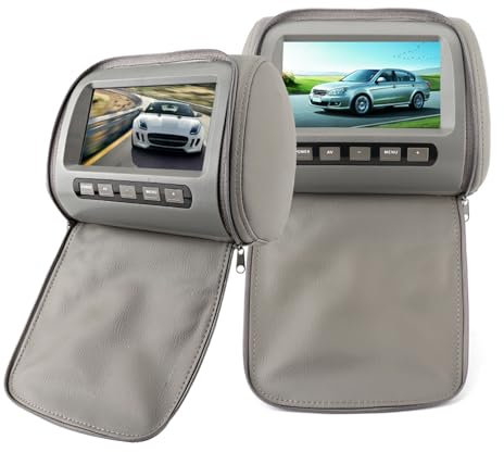 2 x 17,8 cm (7 Zoll) HD-Auto-Kopfstütze, LCD-Video-Player mit Reißverschlussabdeckung, Fernbedienung, Grau