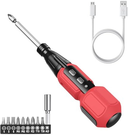 Brifit 10-teiliges Schraubendreher, Akkuschrauber mit LED-Arbeitslicht, Elektriker Schraubendreher für Handwerk DIY, Computer, Laptop, Kreuzschlitz Flach Torx schraubendreher set (Rot-Schwarz)