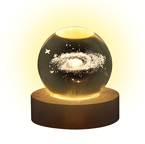 MISOYER Lámpara de Noche con Bola de Cristal Saturno con Base de Madera | Luz Nocturna de Bola de, Bola de de decoración del Modelo del Sistema Solar, Bola de de decoración
