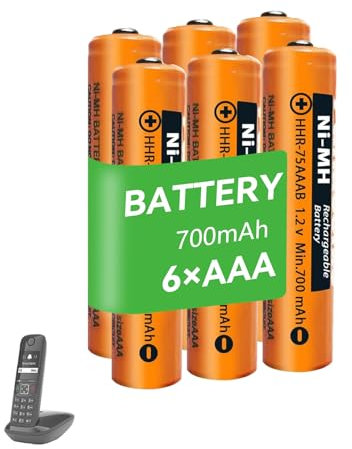 6 Pack NI-MH AAA Rechargeable Batteries for Panasonic Cordless Phone, 700mAh 1.2V NI-MH Rechargeable AAA Battery for Gigaset BT Cordless Phones
