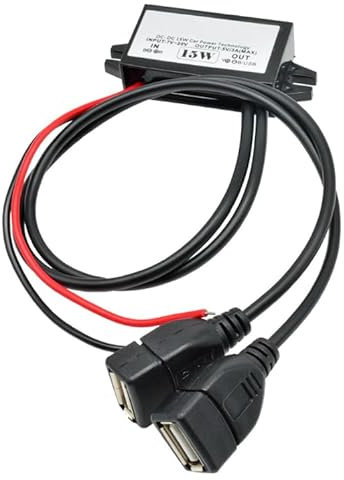 Heemol Adattatore USB da 12V a USB,Convertitore Buck da 12V a 5V Impermeabile,Convertitore di Tensione di Alimentatore da 3A 15W DC a DC per Auto (DoppiaUSB)