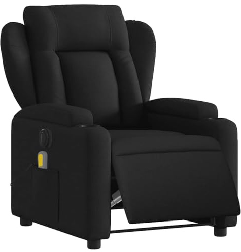 vidaXL Massagesessel, Sessel Elektrisch, Relaxsessel mit Liegefunktion Vibrationsfunktion, Fernsehsessel Liegesessel für Wohnzimmer, Schwarz Stoff
