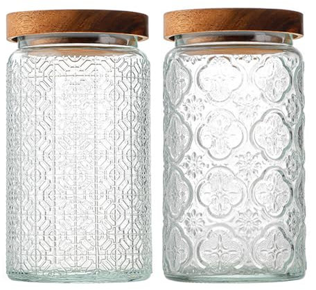 Vintage Glas Vorratsdose 680.4 g / 907.2 g luftdichte Vorratsdose aus Glas mit Holzdeckel Glas Vorratsdosen Set Glas Frischhaltedosen für Zucker, Kekse, Mehl, Getreide, Süßigkeiten Lebensmittel