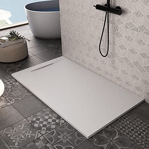 receveur de douche en mineralmarbre plein ladite pierre, Gelcoat, bonde incluse (apo90110bia) 90x110