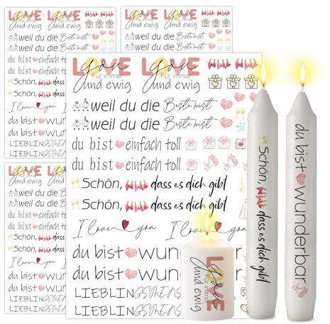ALLAVA 4 Stück Kerzenattoos Kerzen Tattoo Hochzeit Wasserschiebefolie, Kerzenfolie Kerzentattoo Lieblingsmensch Sprüche für Kerzen und Keramik (19x14cm, Hochzeit C)