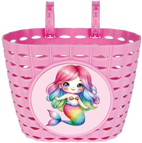 Dankeler Panier de vélo Rose pour Filles, Joli Panier Avant de vélo, Panier réglable en Plastique pour Enfants, bébés Filles, Tout-Petits(Sirène)