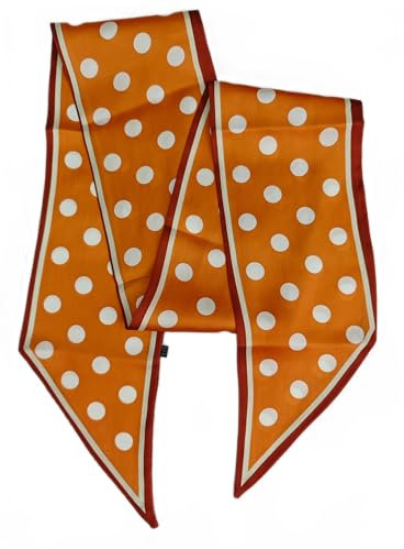 GIMIRO Satin Seidenschal 148 x 13,5 cm Krawatte Double Layer Bund für Blazer, Mantel, Kleid (28# Pattern-C Orange/White Big Polka Dot)