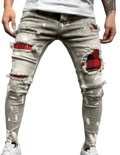 Generisch Pantalones cortos de traje para hombre, corte ajustado, pantalones de ocio, pantalones de algodón para hombre, pantalones cortos para hombre con grietas en la pintura, vaqueros populares de