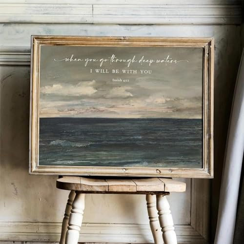 SHINERING Moderne Schrift Bibelvers Christian Deep Waters Vintage Ozean Jesaja 43 2 Wandkunstdruck Bilder Für Wohnzimmer Home Decor A3 60X80Cm Kein Rahmen