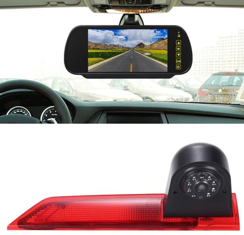 HD Bremsleuchte Rückfahrkamera mit Spiegel 7 Zoll Touch Screen Rückspiegel Monitor, Transporter wasserdichte Nachtsicht Auto Rückfahrkamera Ersatz für Ford Transit Custom 2012-2016