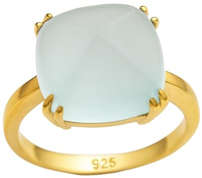 Aqua Chalcedon Sugar Loaf vergoldet Sterling Silber Ring