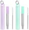 Tanhala Metal Reusable Travel Drinking Straw - 2 Pack Collapsible Stainless Steel Straws with Cleaning Brush & Silicone Tips Portable Telescopic Drinking Straws with Storage Case & Keychain Ring 2P2