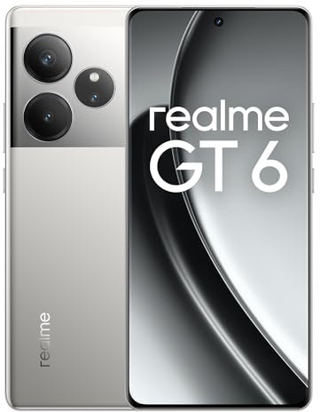 realme GT6 Smartphone 5G 8+256GB, Snapdragon 8s Gen 3, Pantalla de 6000 nit, Cámara Sony LYT-808 OIS, Carga SUPERVOOC de 120W, Batería de Larga duración de 5500mAh, Fluid Silver(no Adaptador)